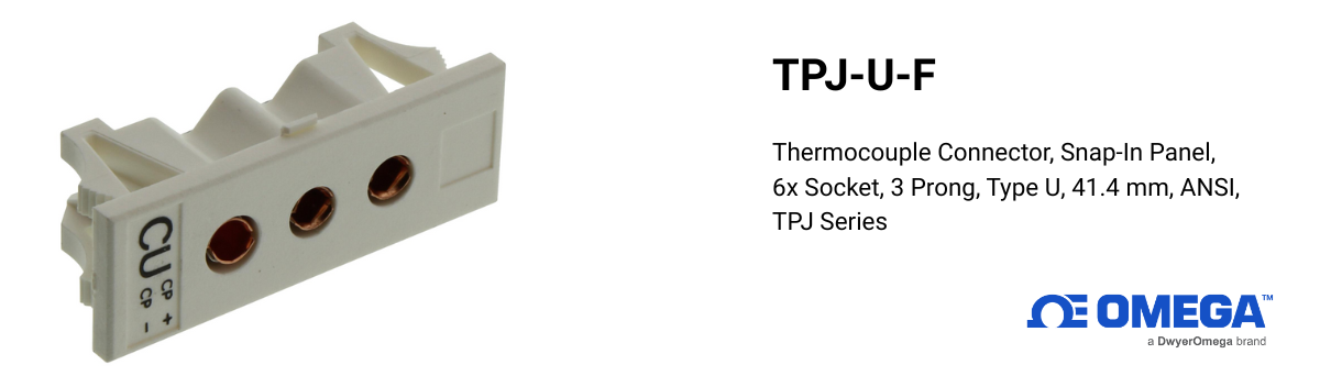 Omega TPJ-U-F Thermocouple Connector – Snap-In Panel, Type U, 6x Socket, 3-Prong