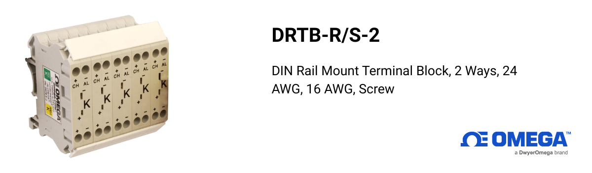 Omega DRTB-R/S-2 DIN Rail Mount Terminal Block – Secure 2-Way Screw Connection for Thermocouples