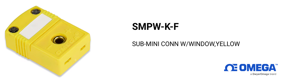 Omega SMPW-K-F Thermocouple Connector – Sub-Miniature Female Connector with Window (Type K, ANSI Yellow)