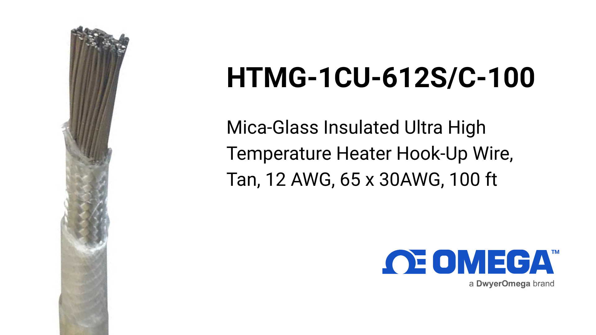 Omega HTMG-1CU-612S/C-100  Mica-Glass Insulated Ultra High Temperature Heater Hook-Up Wire